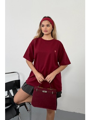 Giysa Kadın Kalp Aksesuarlı 2ip T-Shirt Bordo - 26Y 26606