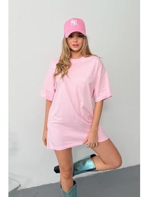 Giysa Kadın Bisiklet Yaka Oversize %100 Pamuklu Basic T-Shirt Pembe - 26Y 26501