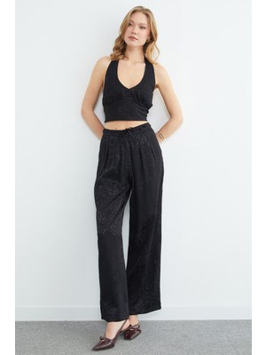 FullaModa  Leopar Desenli Pileli Palazzo Pantolon