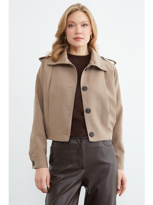 FullaModa Düğmeli Gömlek Yaka Pileli Trençkot