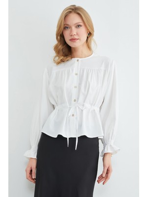 FullaModa Önü Bağlamalı Kolu Gipeli Salaş Gömlek