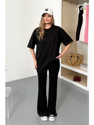 Giysa Kadın Bisiklet Yaka Oversize %100 Pamuklu Basic T-Shirt Siyah - 26Y 26501