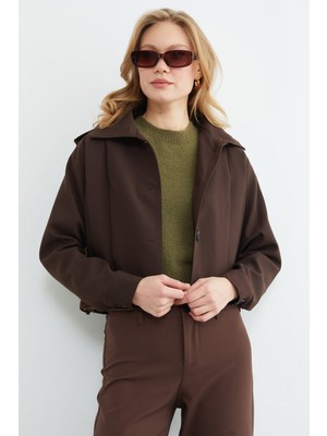 FullaModa Düğmeli Gömlek Yaka Pileli Trençkot