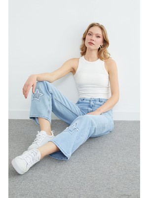 FullaModa Yıldız Nakışlı Palazzo Jean