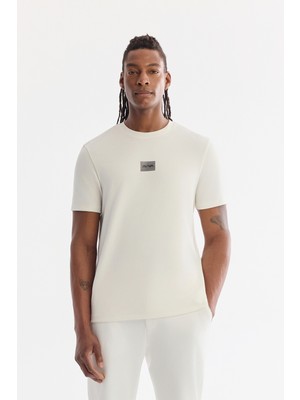 AVVA Erkek Ekru Bisiklet Yaka Viskon Karışımlı Baskılı İnterlok Regular Fit T-Shirt A61Y1059