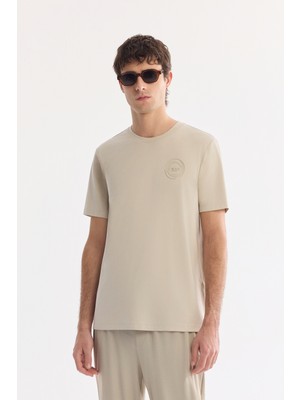 AVVA Erkek Bej Bisiklet Yaka Nefes Alan Soft Touch Baskılı Regular Fit T-Shirt A61Y1021