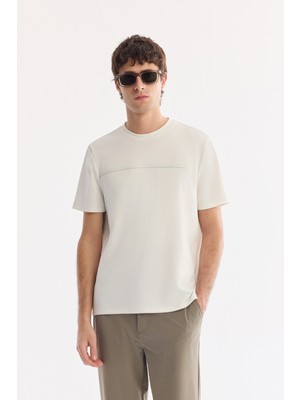 AVVA Erkek Ekru Bisiklet Yaka Bi-Stretch Regular Fit T-Shirt  A61Y1147
