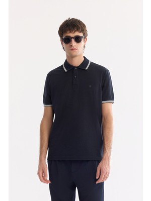 AVVA Erkek Lacivert Kırılmaz Polo Yaka Magnet Düğme Teknik Kumaş  T-Shirt A61Y1097