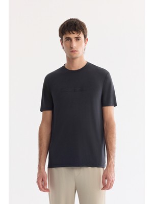 AVVA Erkek Siyah Bisiklet Yaka Enjeksiyon Baskılı Cupra Süprem T-Shirt A61Y1139
