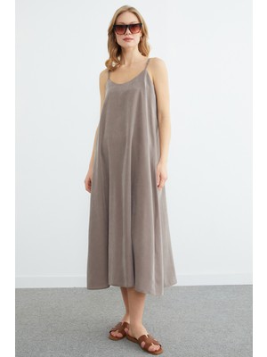FullaModa Basic Ip Askılı Maxi Boy Elbise