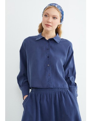 FullaModa Basic Düğmeli Salaş Crop Gömlek