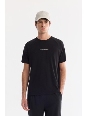 AVVA Erkek Siyah Bisiklet Yaka Baskılı Soft Touch Nefes Alan Regular Fit T-Shirt A61Y1020