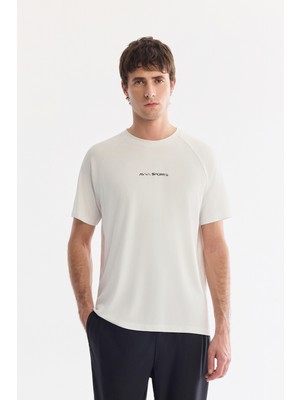 AVVA Erkek Ekru Bisiklet Yaka Jel Baskılı  T-Shirt A61Y1020