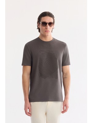 AVVA Erkek Antrasit Bisiklet Yaka Baskılı Bi-Stretch İnterlok Regular Fit T-shirt A61Y1056
