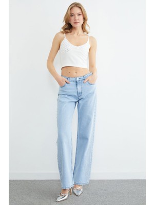 FullaModa Taş Işlemeli  Palazzo Jean