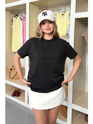 Giysa Kadın Bisiklet Yaka %100 Pamuklu Basic T-Shirt Siyah - 26Y 26503