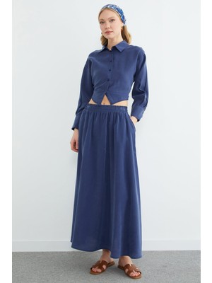 FullaModa Beli Lastikli Cepli Maxi Boy Etek