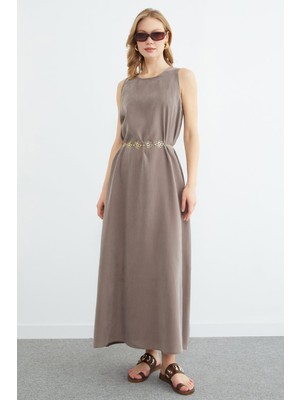 FullaModa Fermuarlı Salaş Maxi Boy Elbise