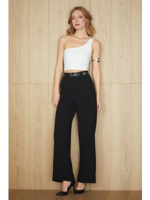 FullaModa Kemer Detaylı Pileli Palazzo Pantolon