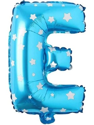 Skygo E Harfi 16 Inç Mavi Yıldızlı Renk Folyo Balon 36 cm (Mavi)