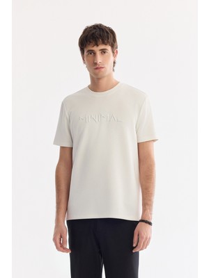 AVVA Erkek Ekru Bisiklet Yaka Baskılı İnterlok Regular Fit T-Shirt A61Y1058