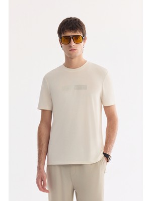 AVVA Erkek Ekru Bisiklet Yaka Enjeksiyon Baskılı Cupra Süprem T-Shirt A61Y1139