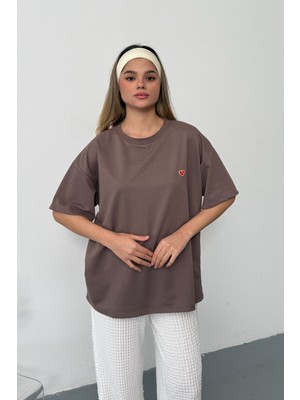 Giysa Kadın Kalp Aksesuarlı 2ip T-Shirt Açık Kahverengi - 26Y 26606