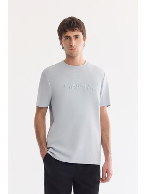AVVA Erkek Mavi Bisiklet Yaka Baskılı İnterlok Regular Fit T-Shirt A61Y1058