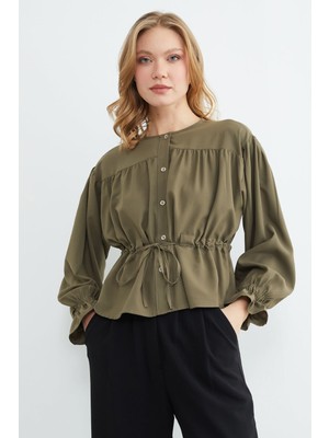 FullaModa Önü Bağlamalı Kolu Gipeli Salaş Gömlek