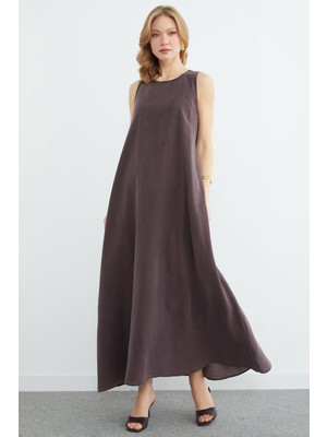 FullaModa Fermuarlı Salaş Maxi Boy Elbise
