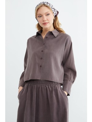 FullaModa Basic Düğmeli Salaş Crop Gömlek