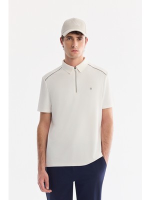 AVVA Erkek Beyaz Polo Yaka Fermuarlı Kırışmaz Hızlı Kuruyan Teknik Kumaş Regular Fit T-Shirt A61Y1106