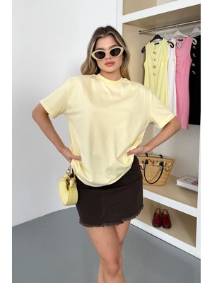 Giysa Kadın Bisiklet Yaka %100 Pamuklu Basic T-Shirt Sarı - 26Y 26503