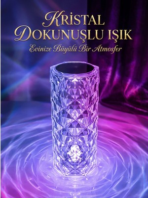 Normadia Şık Kristal Masa Lambası, USB Şarj ve Dokunmatik Kontrol ile Modern Aydınlatma