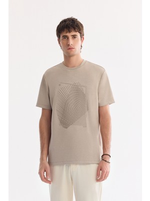 AVVA Erkek Vizon Bisiklet Yaka Enjeksiyon Baskılı İnterlok Regular Fit T-Shirt A61Y1056