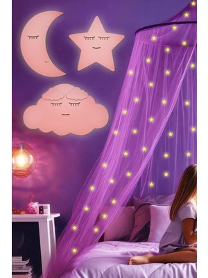 Normadia Pilli Pembe Yıldız ve Bulut Temalı Çocuk ve Bebek Odası Gece Lambası