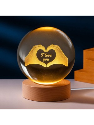 Normadia Işıklı Kalpli Kristal Cam Küre Gece Lambası, Şık ve Sıcak Atmosfer Yaratır