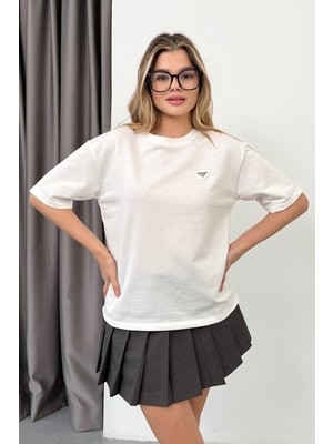 Giysa Kadın Bisiklet Yaka Aksesuar Detaylı 2ip T-Shirt Beyaz - 26Y 26607