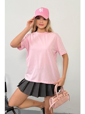 Giysa Kadın Bisiklet Yaka %100 Pamuklu Basic T-Shirt Pembe - 26Y 26503