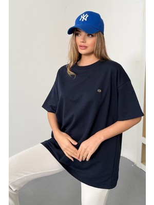 Giysa Kadın Bisiklet Yaka Fiyonk Aksesuarlı 2ip T-Shirt Lacivert - 26Y 26609