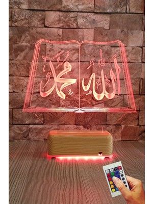 Normadia 3D LED Gece Lambası, 16 Renk, Allah Muhammed Yazılı, Anneye Hediye