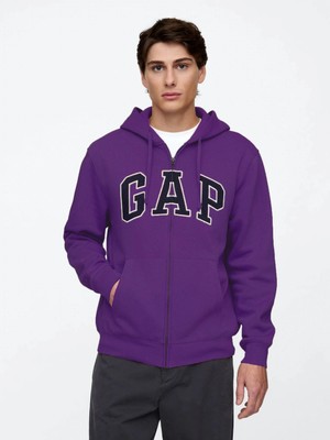 Gap Erkek Mor Gap Logo Relaxed Fleece Fermuarlı Sweatshirt