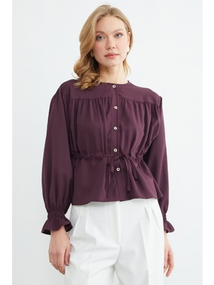 FullaModa Önü Bağlamalı Kolu Gipeli Salaş Gömlek