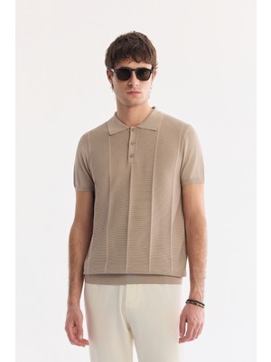 AVVA Erkek Vizon Polo Yaka Düğmeli Regular Fit Triko T-Shirt A61Y5006