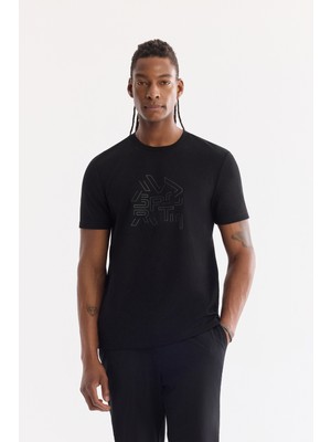 AVVA Erkek Siyah Bisiklet Yaka Elastan İnterlok Regular Fit T-Shirt A61Y1114