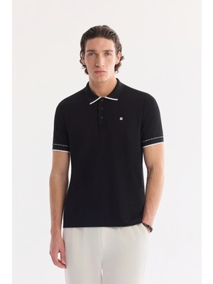 Avva Erkek Siyah Kıvrılmaz Düğmeli Polo Yaka Elastan Regular Fit T-Shirt A61Y1075