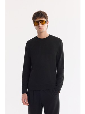 Avva Erkek Siyah Bisiklet Yaka Kırışmayan Kolay Ütülenen Regular Fit Kazak A61Y5002