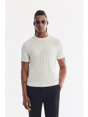 AVVA Erkek Ekru Bisiklet Yaka Kolay Ütülenen Kırışmaz Regular Fit Triko T-shirt A61Y5026