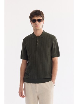 AVVA Erkek Haki Polo Yaka Düğmeli Soft Touch Regular Fit Triko T-Shirt A61Y5020