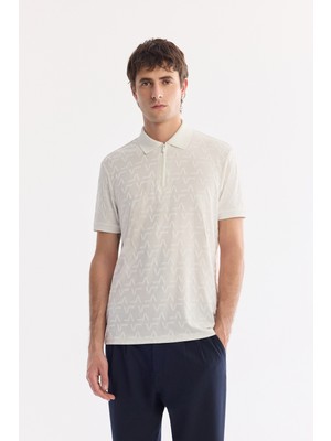 AVVA Erkek Ekru Kıvrılmayan Polo Yaka Fermuarlı Regular Fit T-Shirt A61Y1046